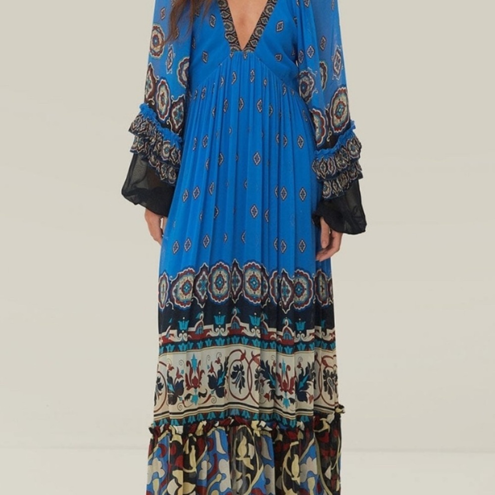 FARM Rio Blue Patterned Long Sleeve Dress - Picture 10 of 15